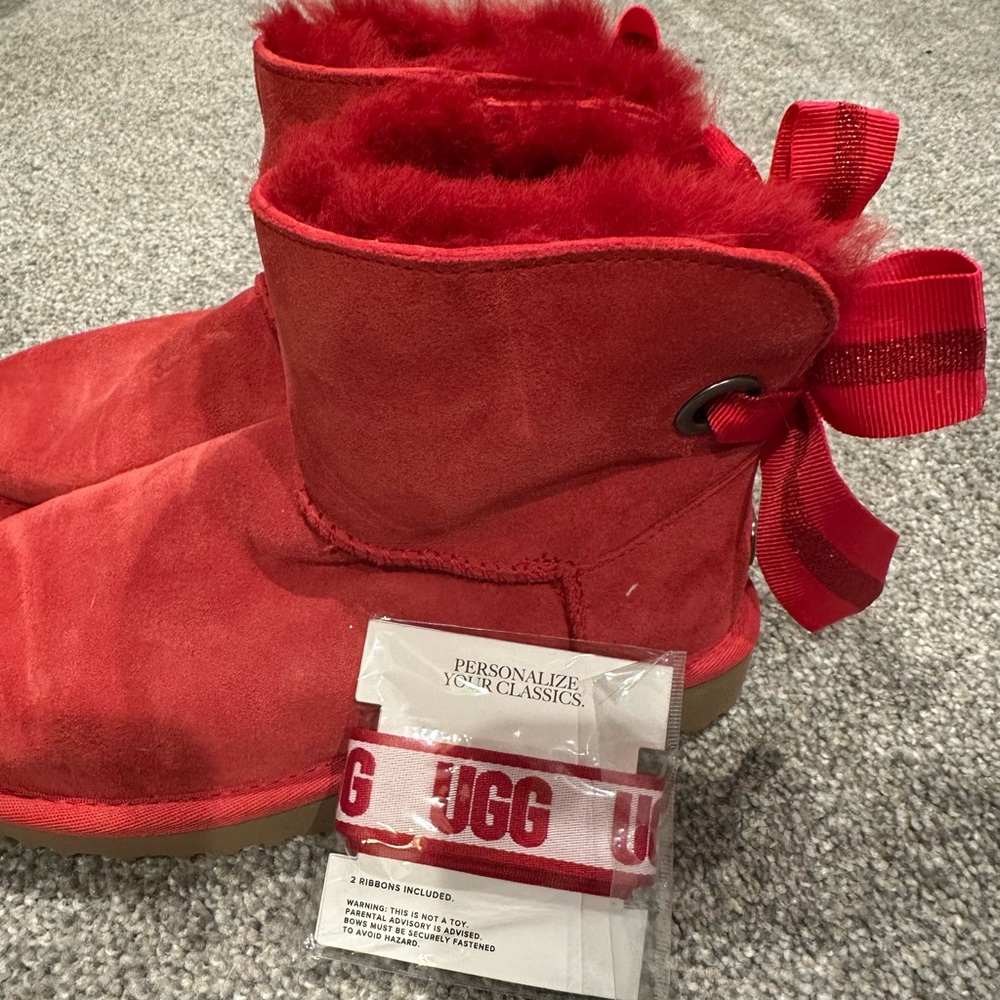 UGG  Red Boots with Ribbon Detail
